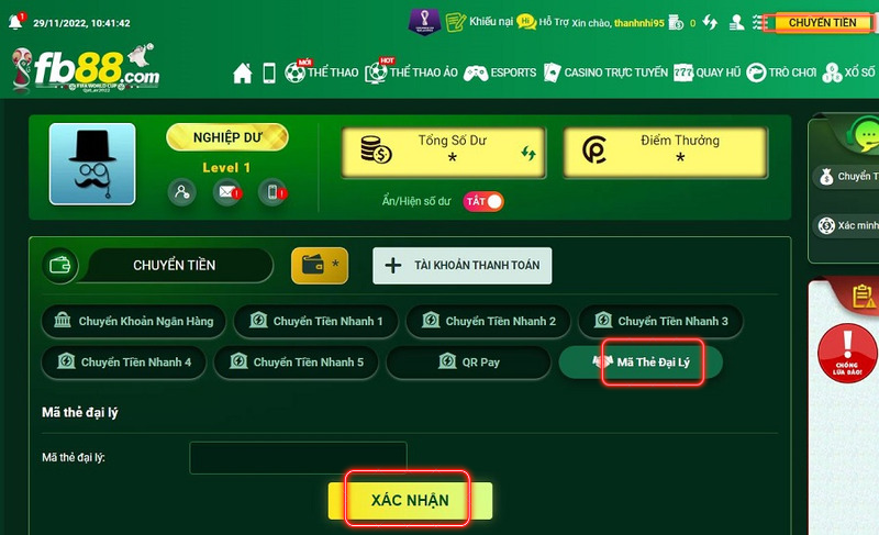nạp tiền fb88 100% thành công lên tài khoản 8 nạp tiền fb88 qua mã thẻ đại lý