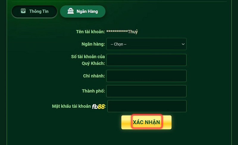 nạp tiền fb88 100% thành công lên tài khoản 4 cập nhật thông tin ngân hàng trên fb88