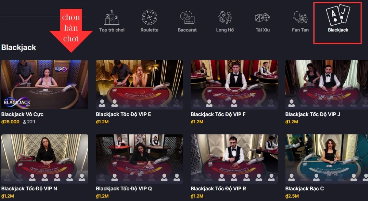 chọn bàn chơi blackjack 8xbet phù hợp