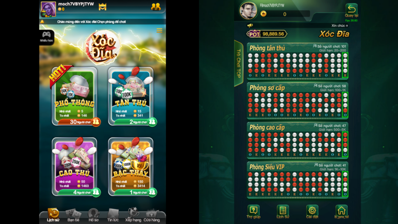 chọn bàn chơi và mức cược xóc đĩa fun88