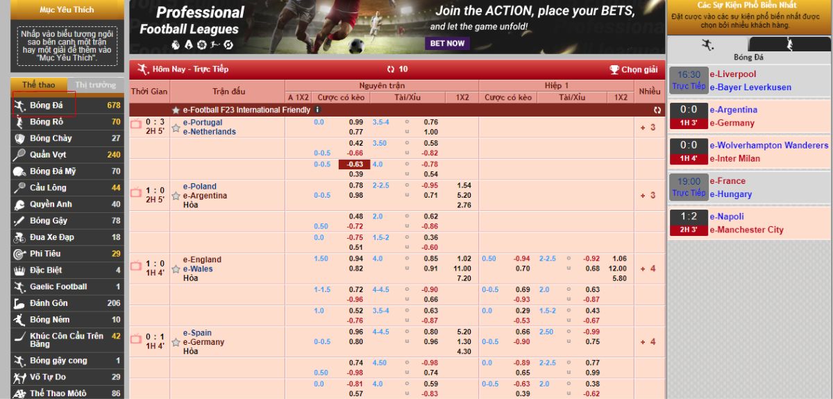 chọn bóng đá để tìm các giải đấu đang mở cược