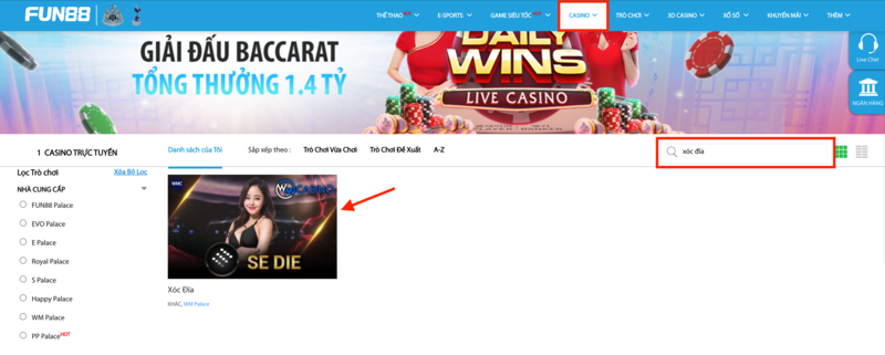 chọn game casino xóc đĩa fun88