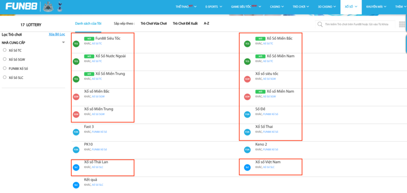 chọn game xổ số fun88