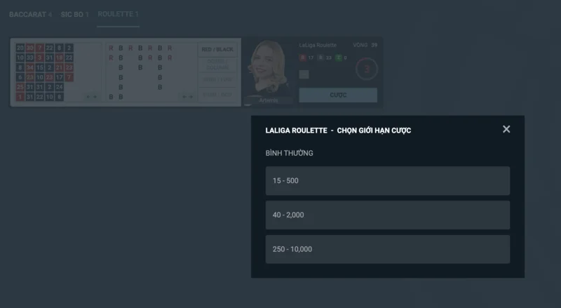 chọn mức cược roulette m88