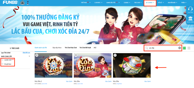 chọn nhà cung cấp trò chơi xóc đĩa fun88