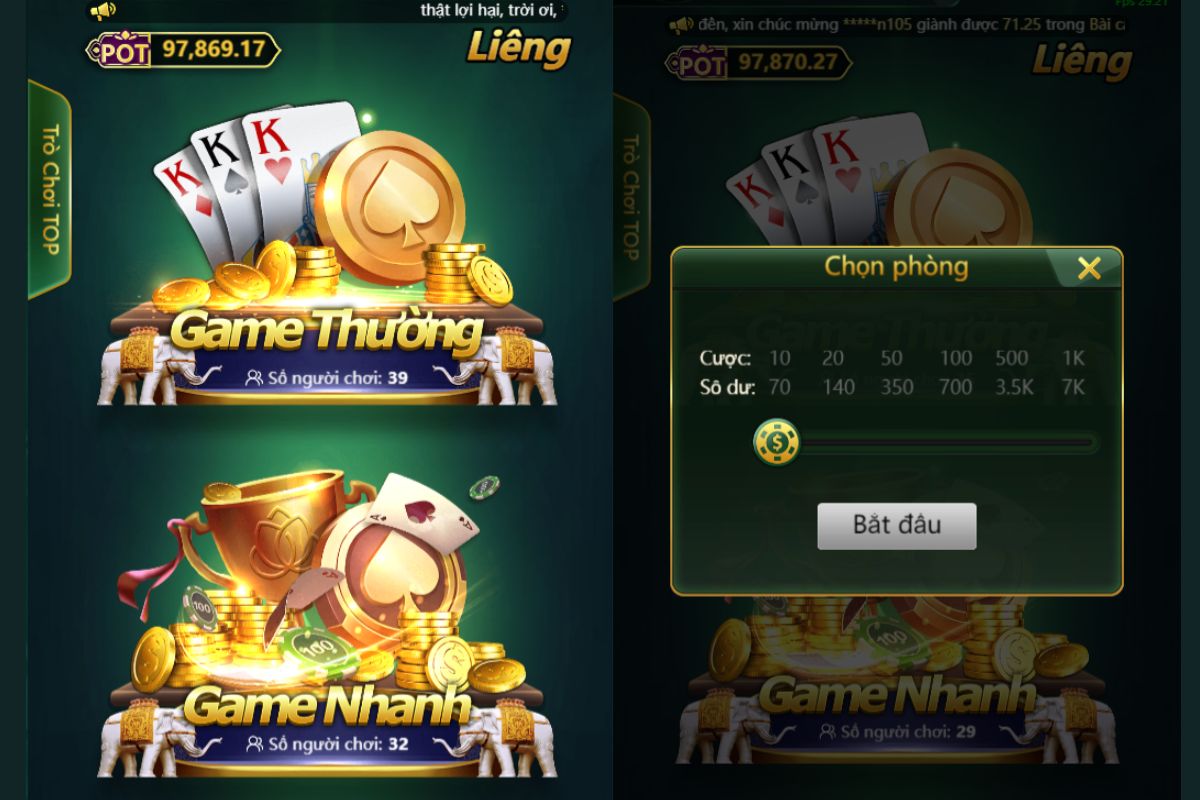 chọn phòng chơi liêng fun88