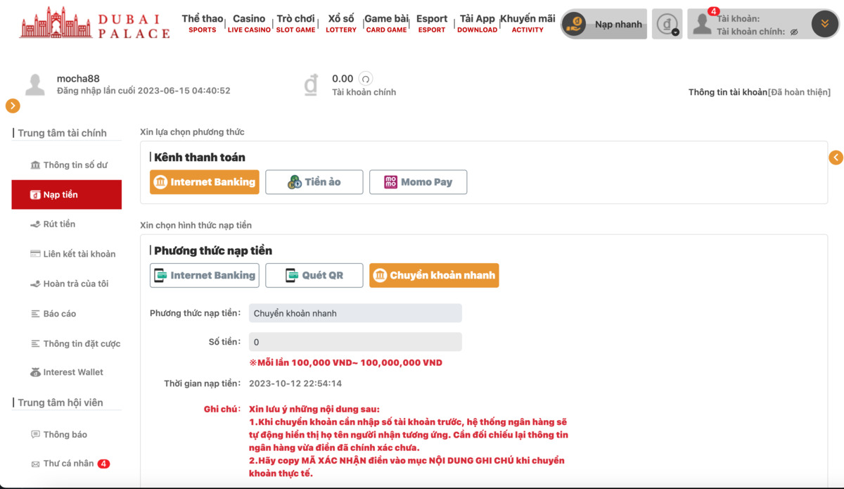 chọn phương thức internet banking