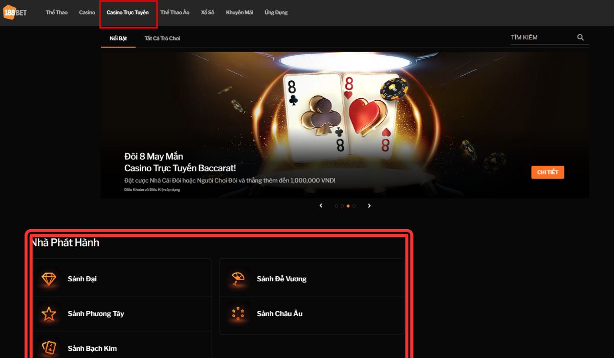 chọn sảnh casino chơi rồng hổ 188bet