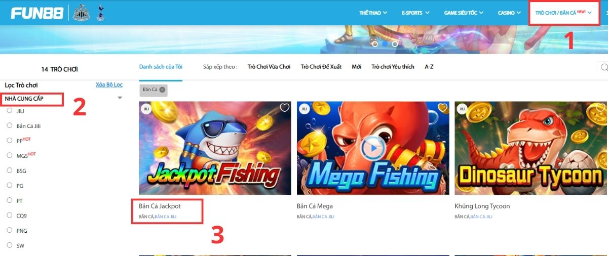 sảnh chơi bắn cá fun88