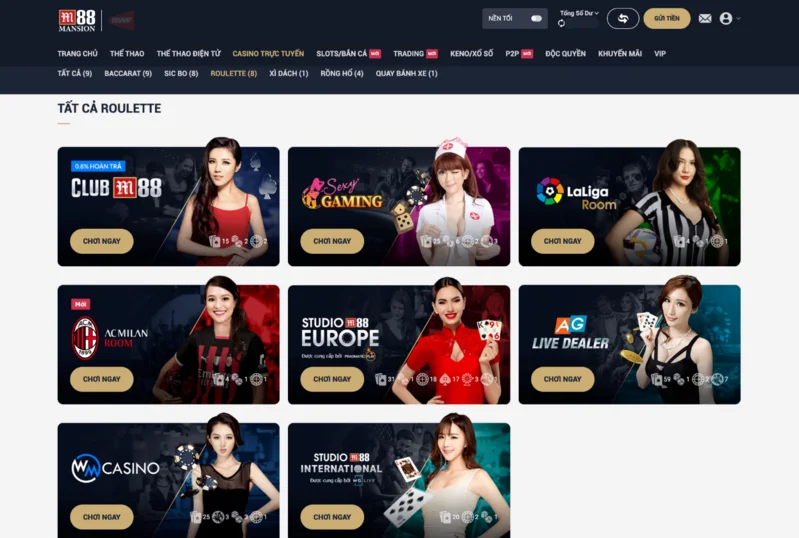 chọn sảnh casino chơi roulette m88