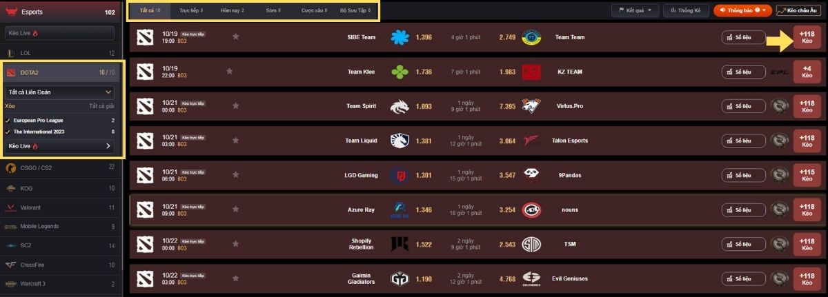 dota 2 fun88 - trải nghiệm cá cược thể thao esports đỉnh cao 2 chọn trận đấu dota 2 fun88