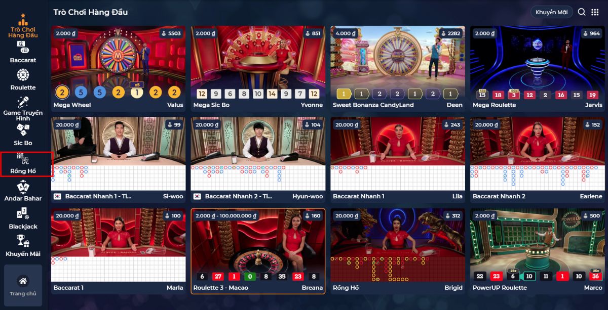 chọn tựa game rồng hổ 188bet