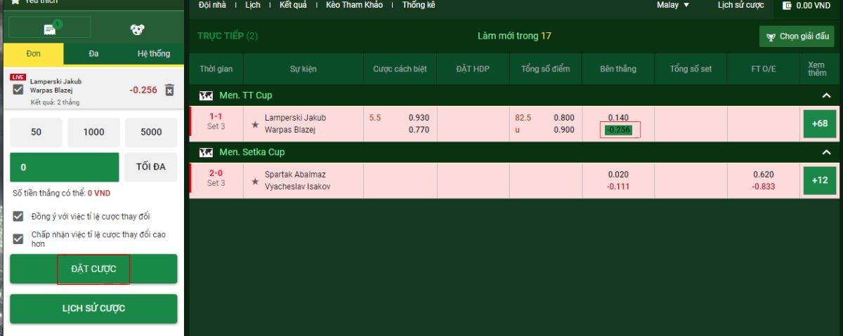 đặt cược cá cược bóng bàn fb88