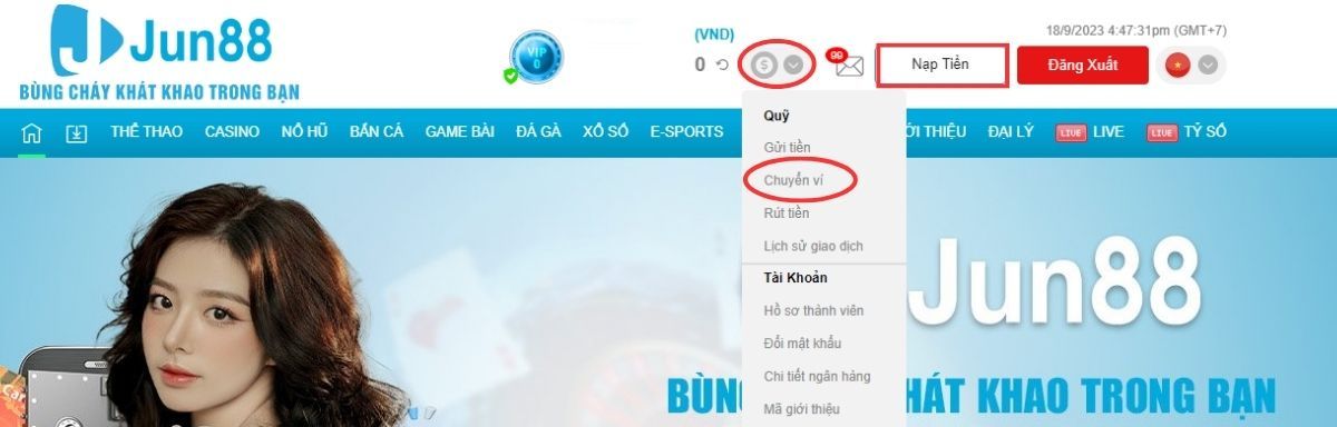 truy cập vào trang chuyển quỹ jun88