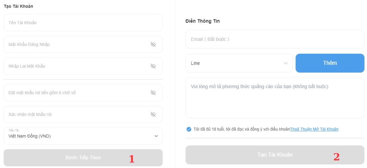 điền đầy đủ và chính xác các thông tin trong form đăng ký đại lý 8xbet