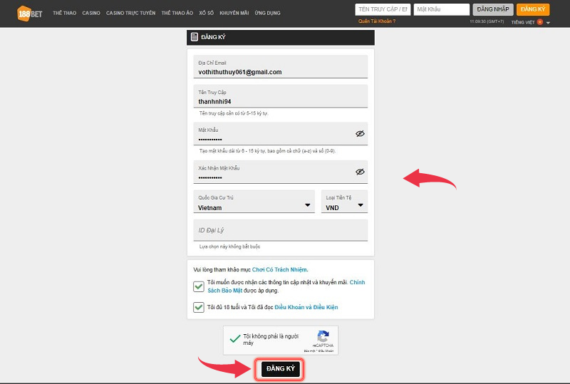 điền thông tin đăng ký 188bet