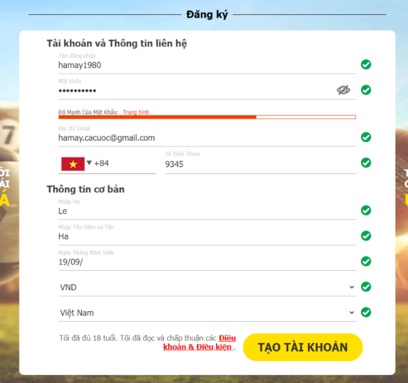điền thông tin đăng ký dafabet
