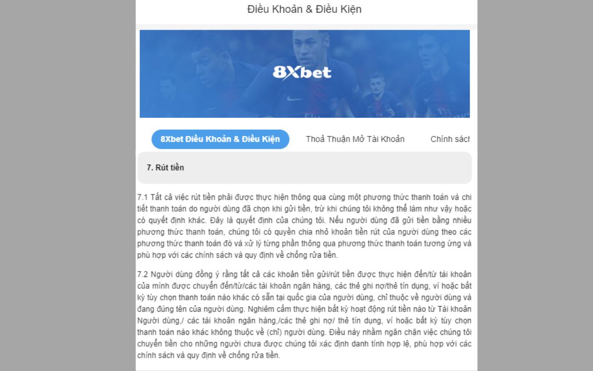 quy định về việc rút tiền tại 8xbet