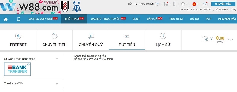 hình thức rút tiền w88