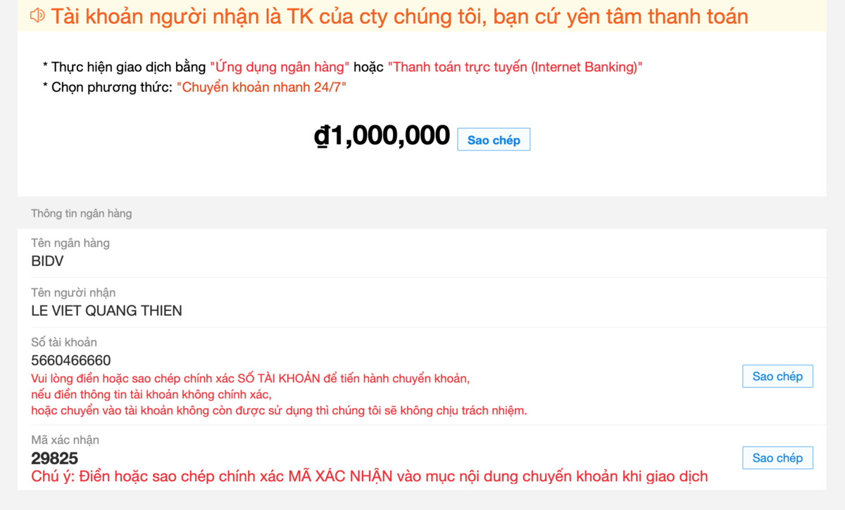 lấy thông tin chuyển tiền cho dubai palace