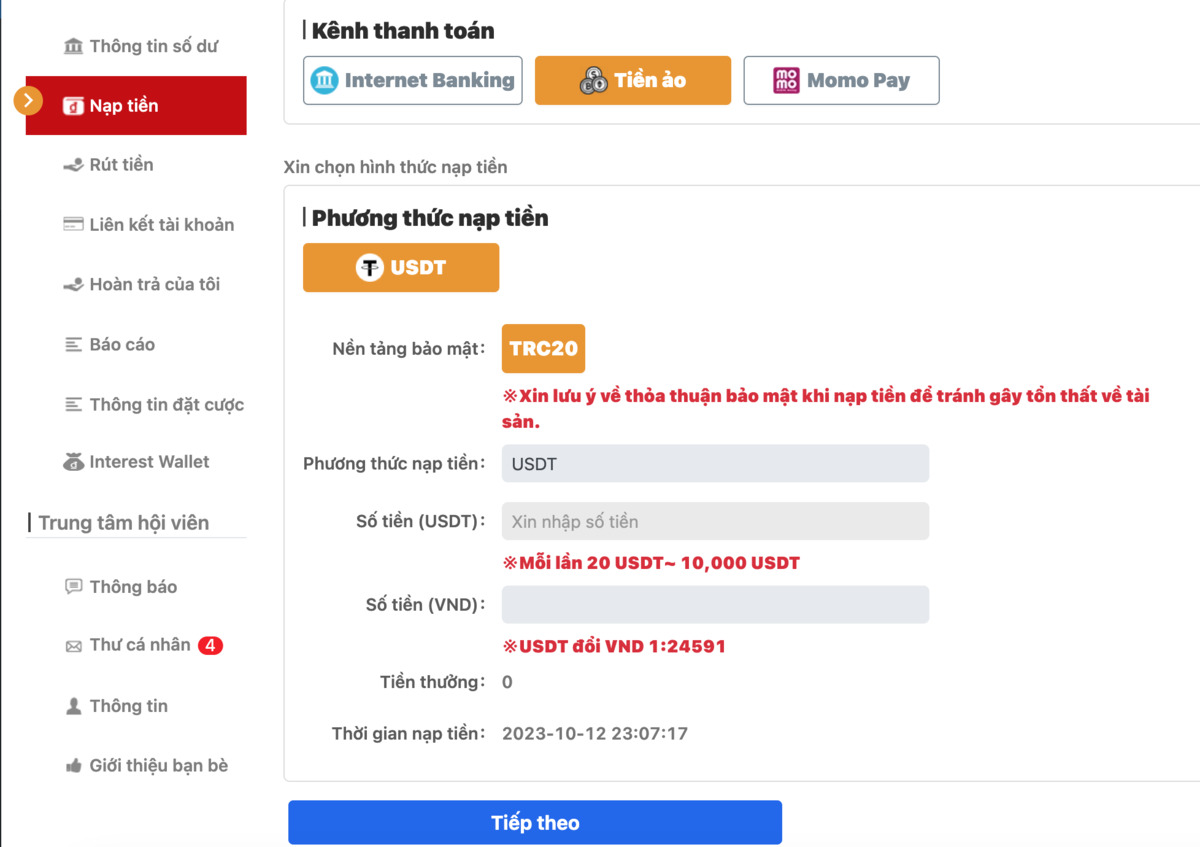 nạp tiền dubai palace qua ví tiền ảo usdt