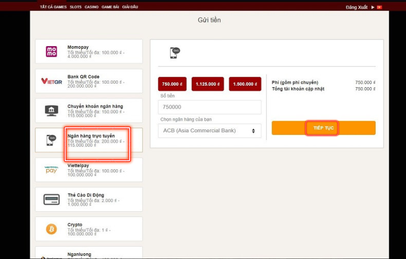 nạp tiền live casino house qua ngân hàng trực tuyến