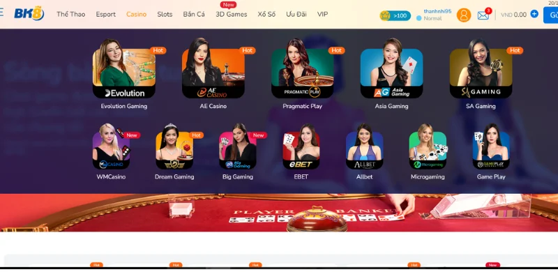sảnh chơi casino bk8
