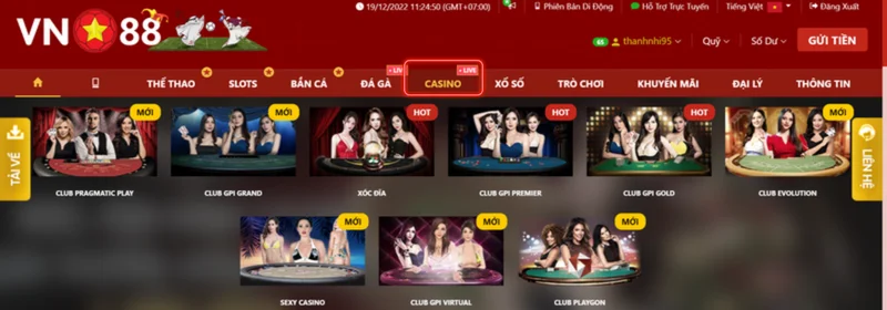 sảnh chơi casino tại vn88 casino