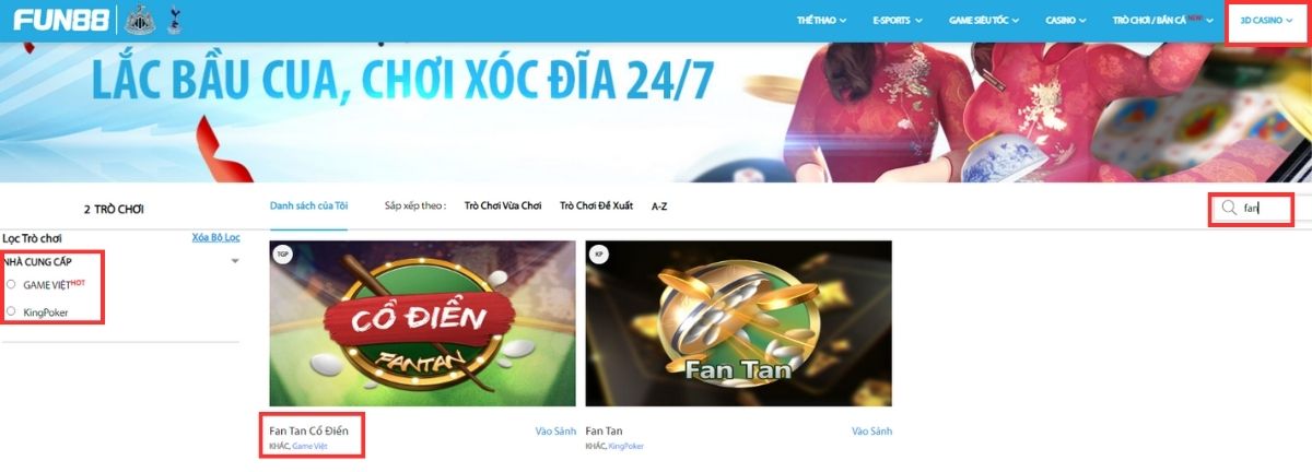 chọn tựa game fan tan fun88