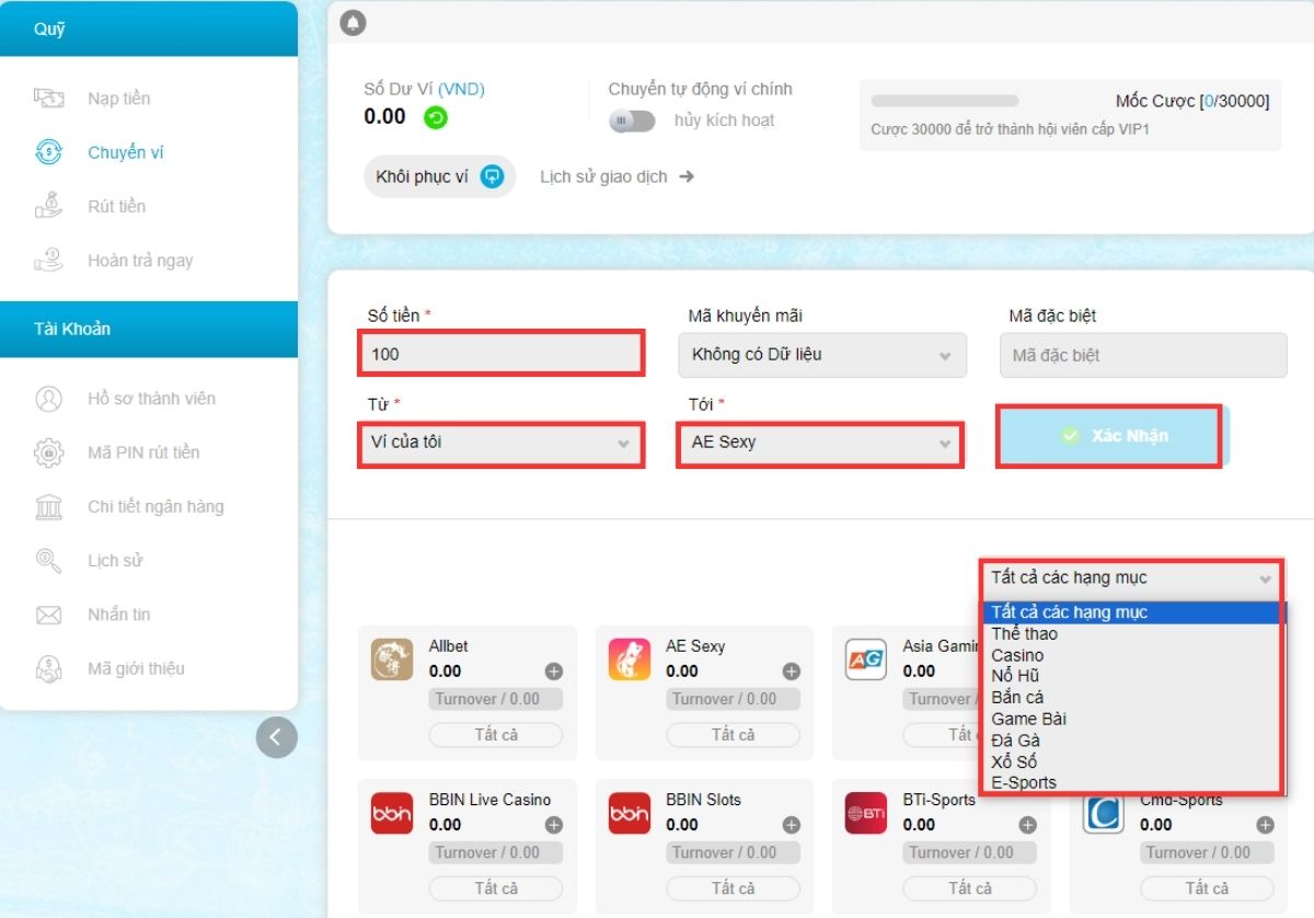 thực hiện chuyển quỹ jun88