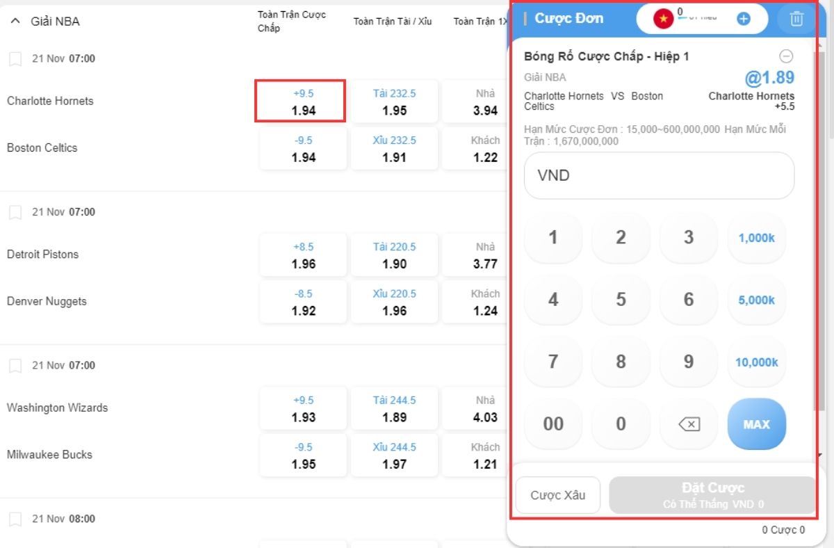 thực hiện đặt cược vào trận bóng rổ 8xbet