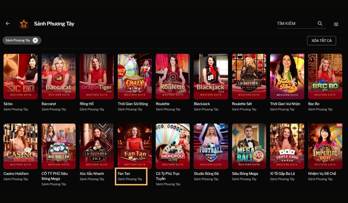 tìm fantan trong sảnh phương tây