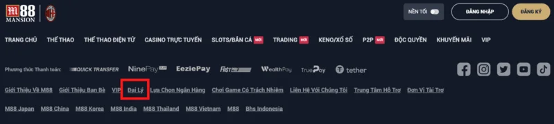 truy cập link đăng ký đại lý m88