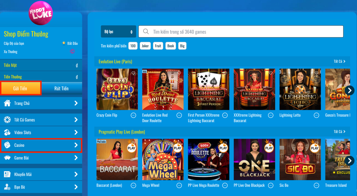 truy cập trang casino happyluke