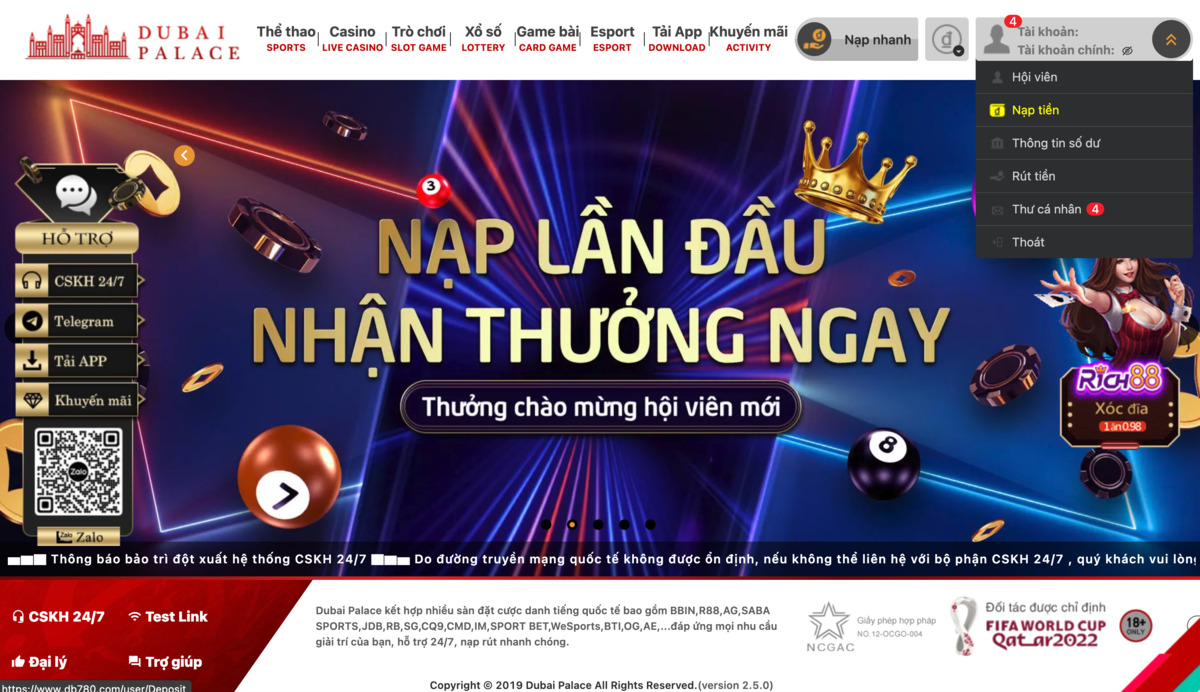 truy cập trang nạp tiền dubai palace