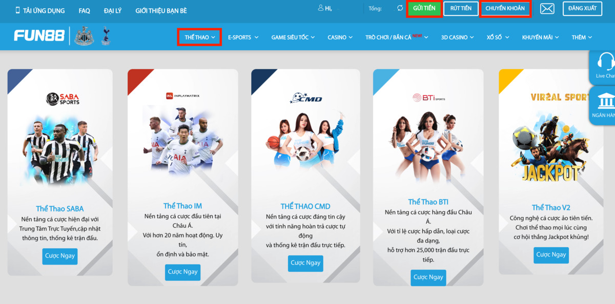 truy cập vào trang thể thao fun88