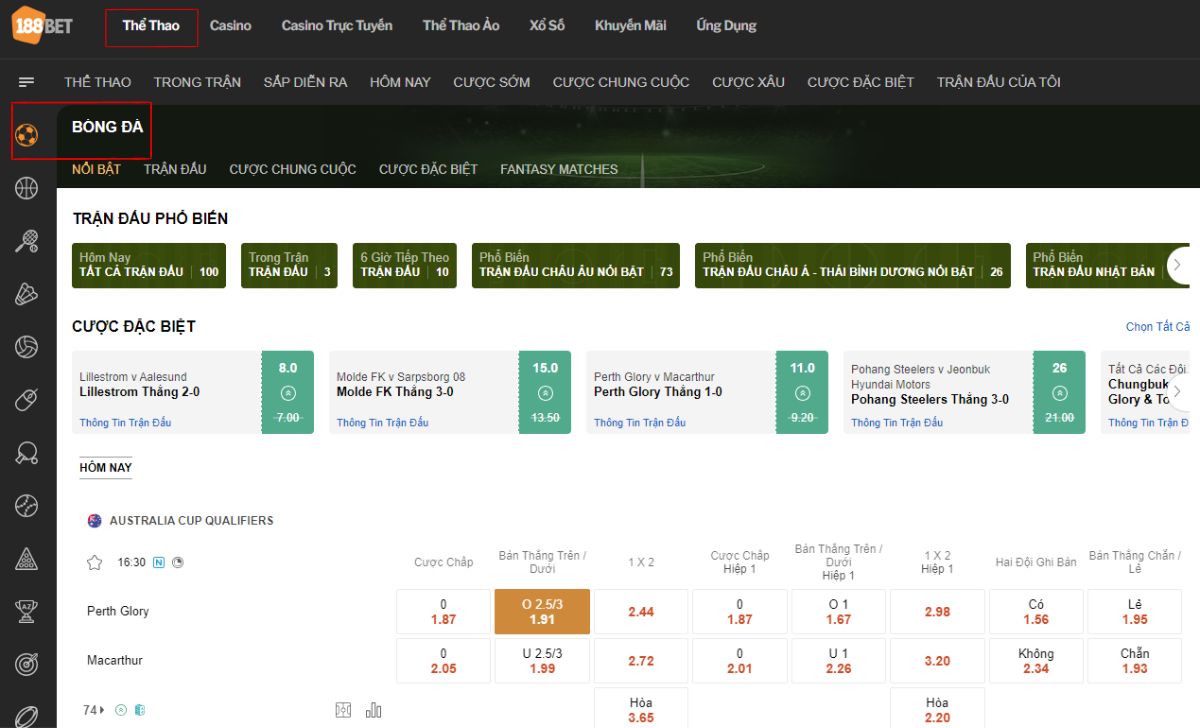 vào mục thể thao chọn cá cược bóng đá 188bet