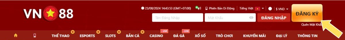 truy cập và chọn đăng ký vn88