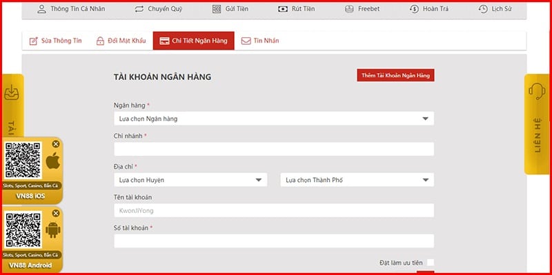 nạp tiền vn88 qua ngân hàng