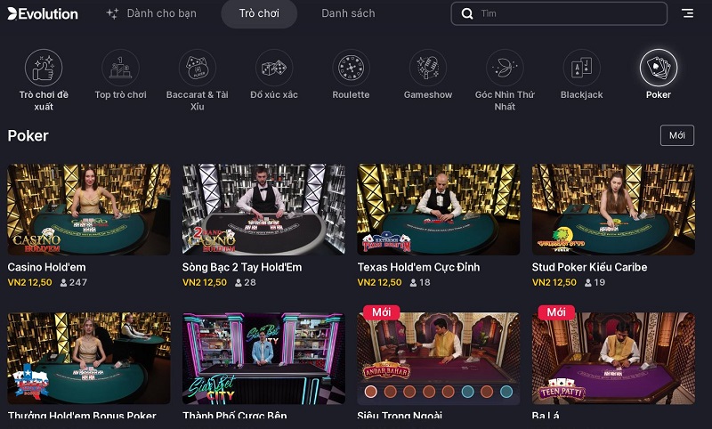 chọn thể loại chơi poker trực tuyến 