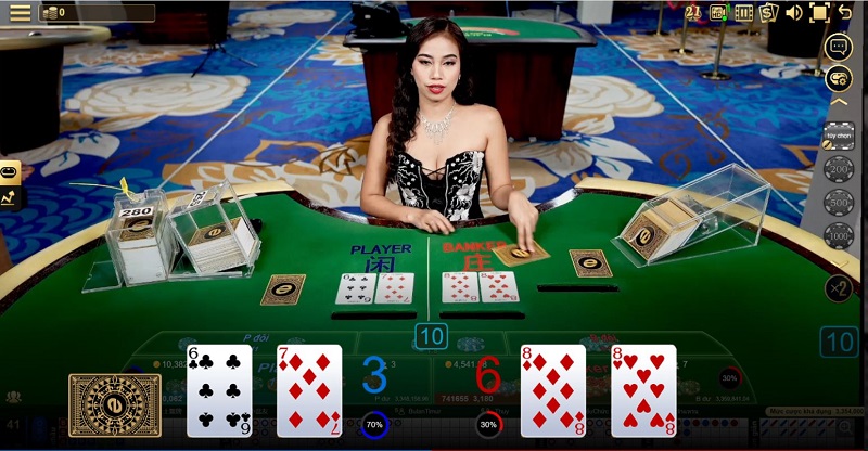 dealer chia bài và thông báo kết quả ván cược baccarat vnloto