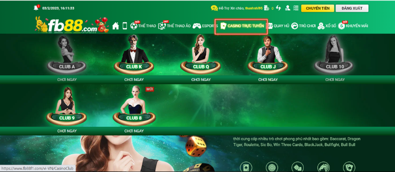đi đến mục casino trực tuyến để chơi baccarat fb88