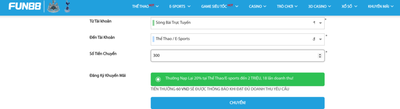 chuyển quỹ fun88 từ game này sang game khác