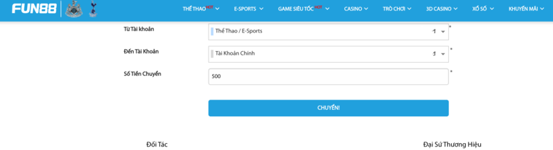 chuyển quỹ fun88 từ tài khoản game về tài khoản chính