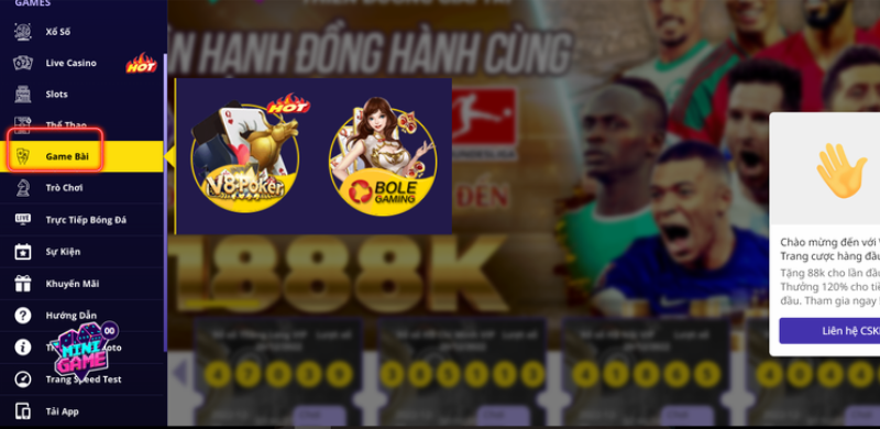 đi đến sảnh chơi game bài vnloto