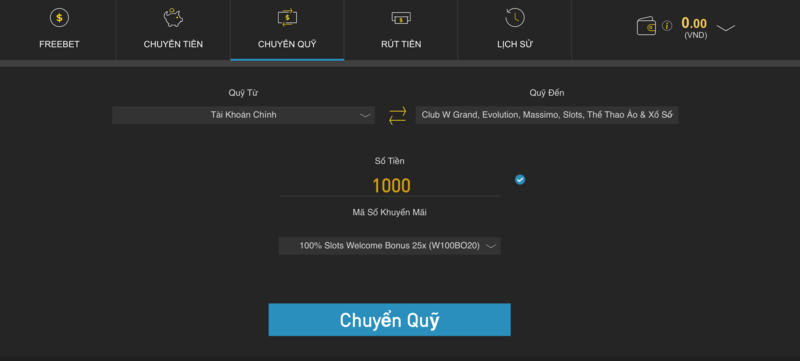 thực hiện chuyển quỹ w88
