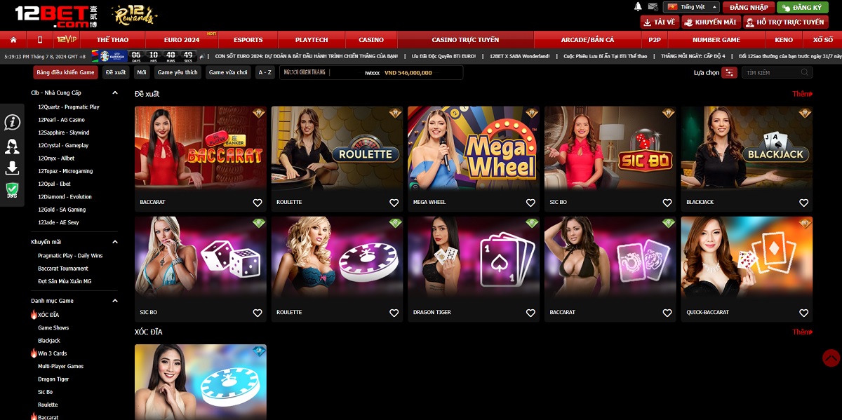 casino 12bet - tìm hiểu về sòng bạc trực tuyến 12bet 1 giao diện casino 12bet