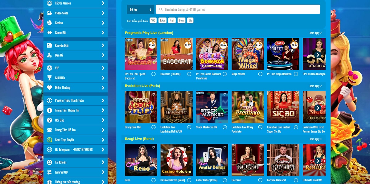 giao diện sảnh chơi casino happyluke