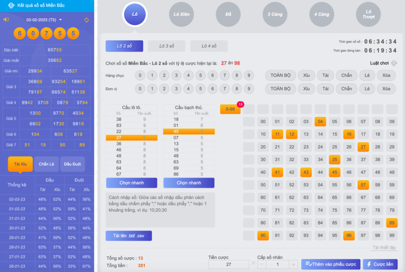 chọn cửa cược để tham gia số đề vnloto
