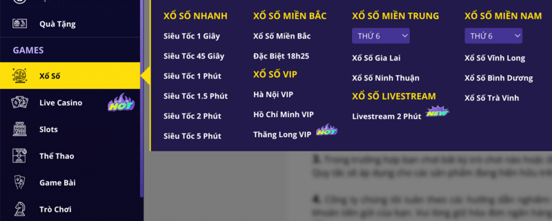 chọn loại xổ số vnloto muốn chơi